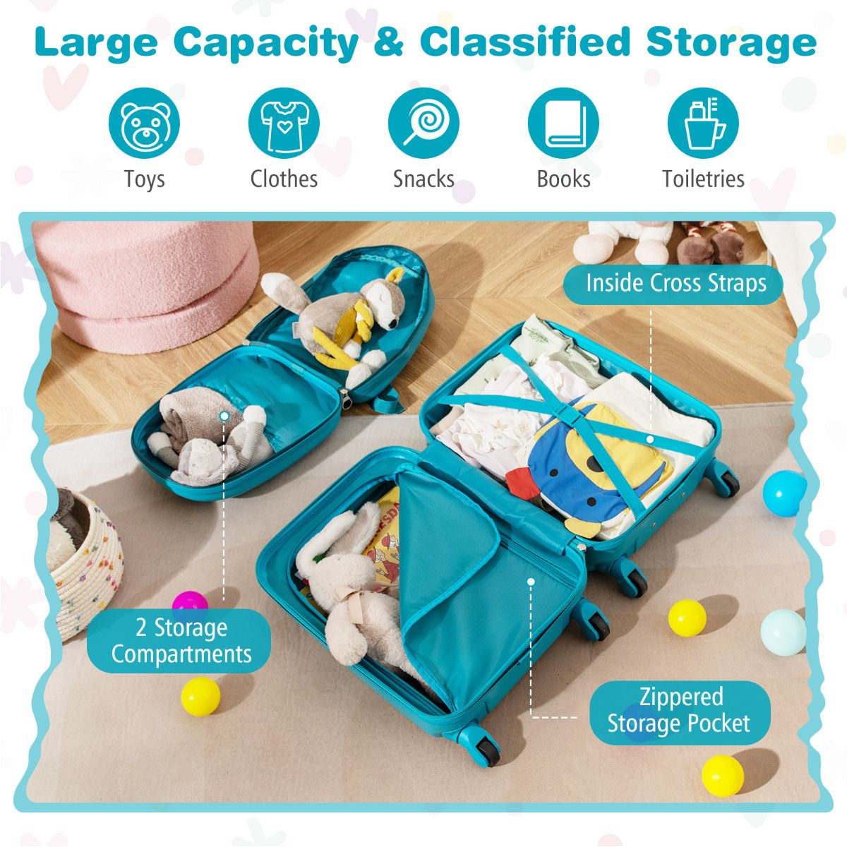 2 Pieces Kid Luggage Set with 4 Spinner Wheels and Telescopic Handle