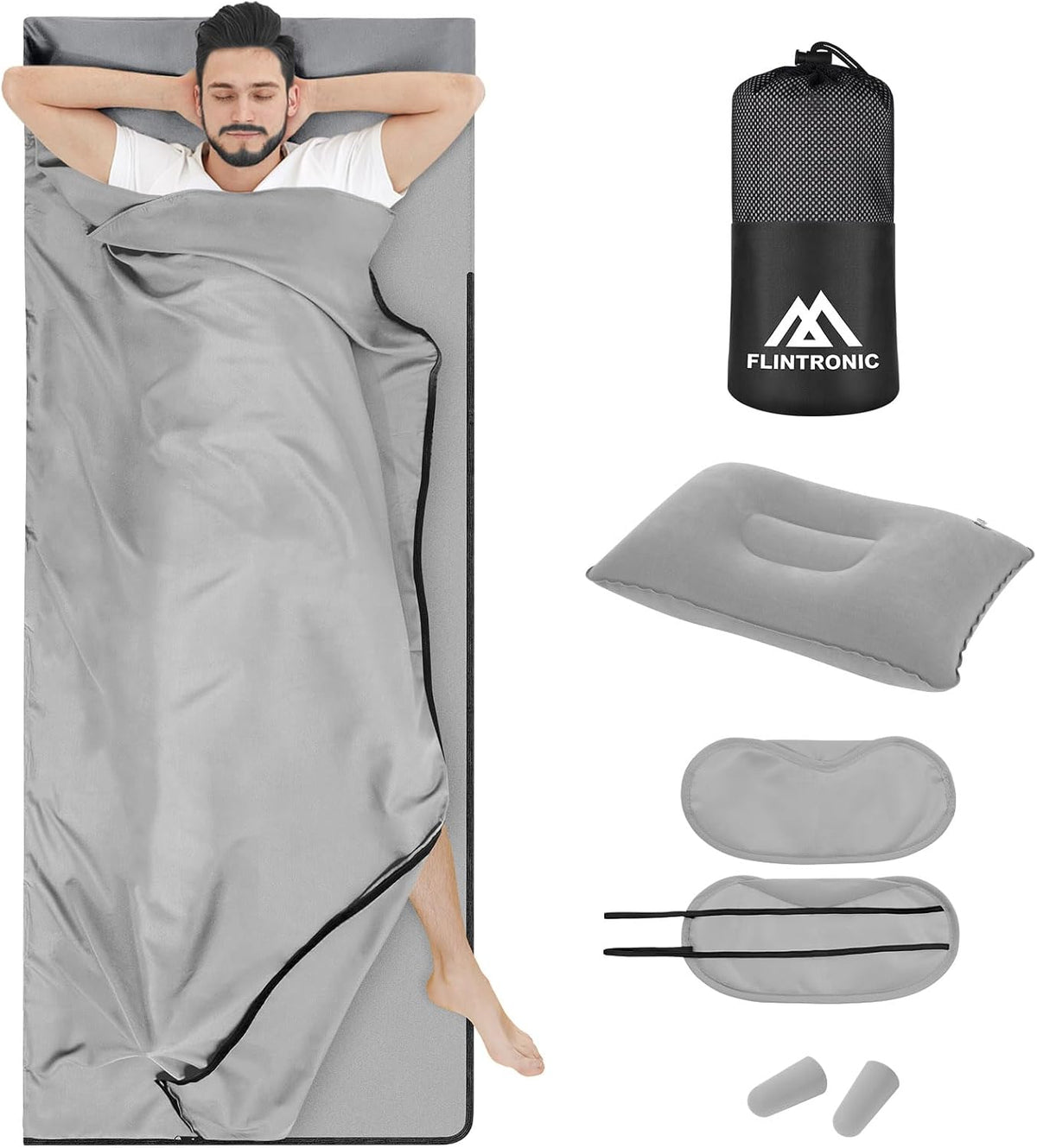 Sleeping Bag Liner 210 X 75 Cm, Portable Camping Sleep Bag with Pillow Slot, Lightweight Travel Sleeping Bag for Camping Picnic Hiking Hostels