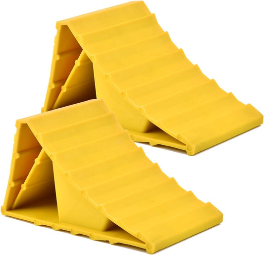 2 Pack Wheel Chocks, Caravan Wheel Chocks, Wheel Chocks with Handles, Trailer Chocks, Caravan Chocks, Plastics Rubber Wheel Chocks, for Caravan, Motorhome, Car, Motorbike, Horsebox, Yellow