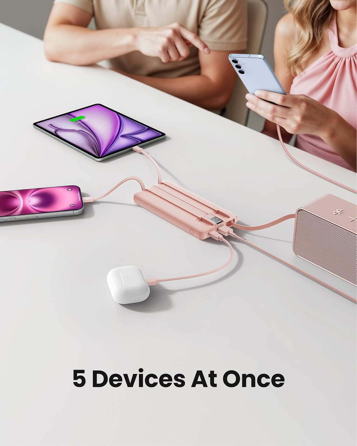 Power Bank, Slim 10000Mah Portable Charger with 4 Built in Cables
