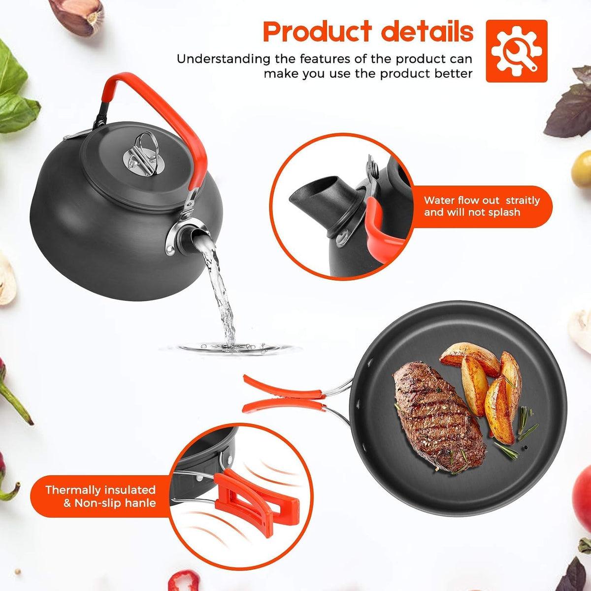 Camping Cookware Kit, Camping Cookware Set Outdoor Cooking Pot Pan Kettle Lightweight Camping Accessories Backpacking Hiking Gear for 2 to 3 People Picnic,Travel