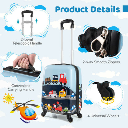 2 Pieces Kid Luggage Set with 4 Spinner Wheels and Telescopic Handle