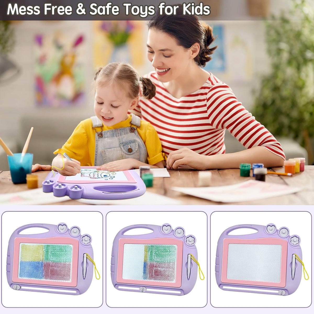 Magnetic Drawing Board Travel Size, Erasable Doodle Sketching Writing Board Pad Travel Games for Kids in Car, Early Education Learning Skill Development Toys for Girls Age 3 4 5 Year Old