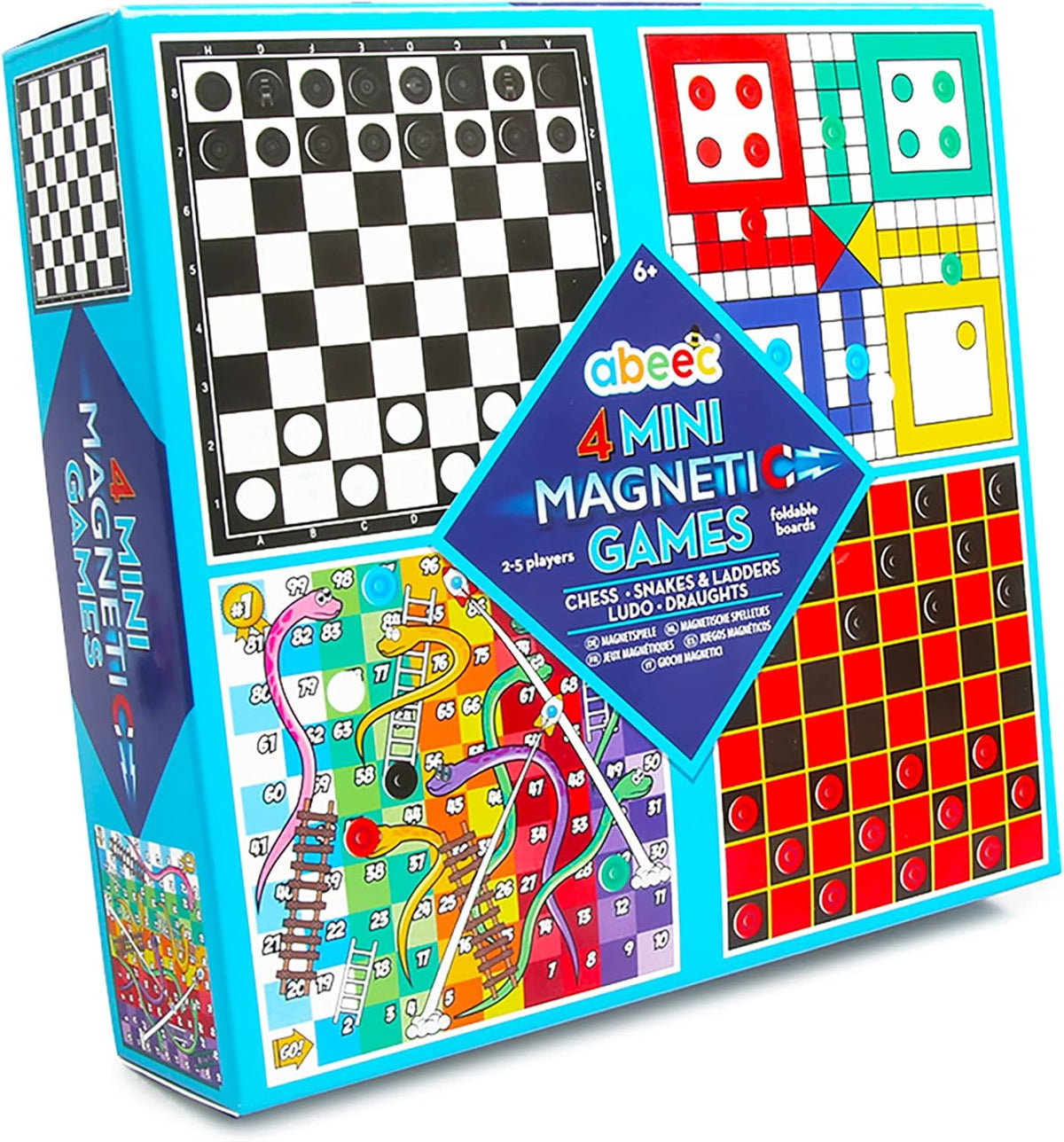 4 Mini Magnetic Games – 4 X Travel Games Includes Chess, Snakes and Ladders, Ludo & Draughts – Plane Activities for Kids - Travel & Pocket Games - Mini Travel Games