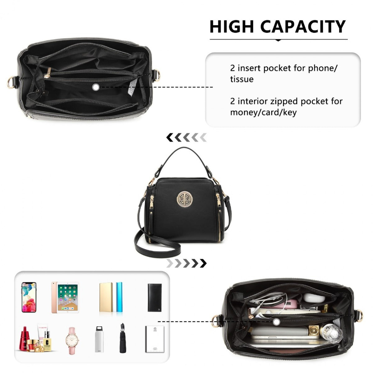 Miss Lulu Leather Look Practical Crossbody Bag