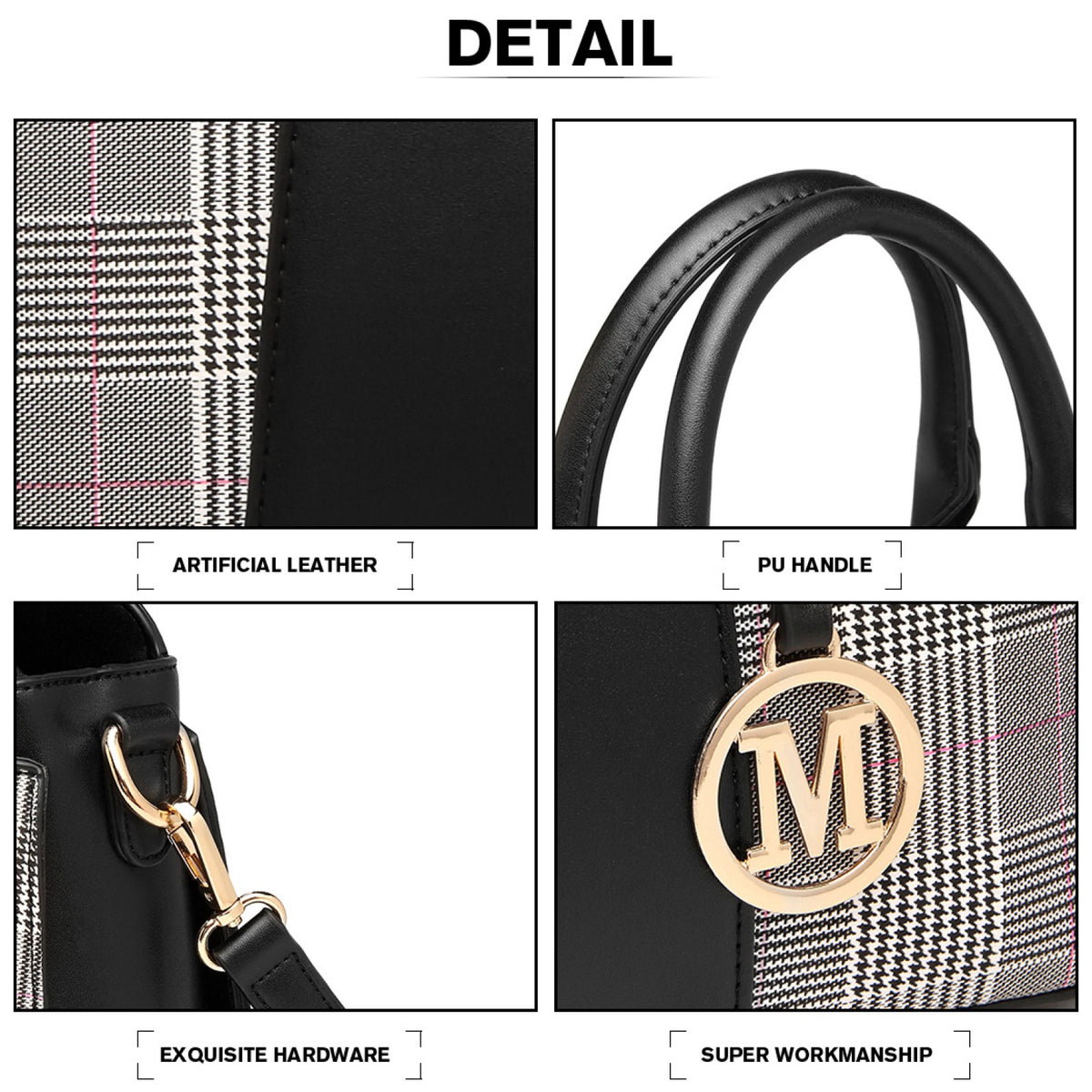 Miss Lulu Gingham Plaid Panel Shoulder Bag