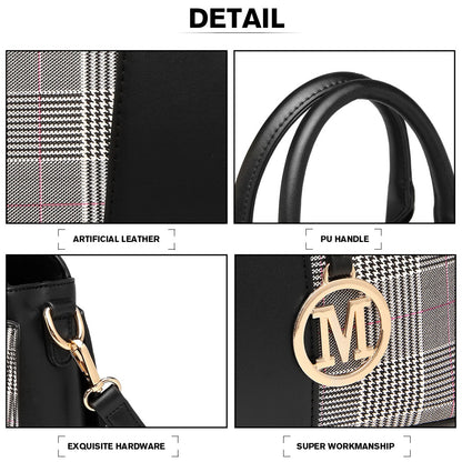 Miss Lulu Gingham Plaid Panel Shoulder Bag