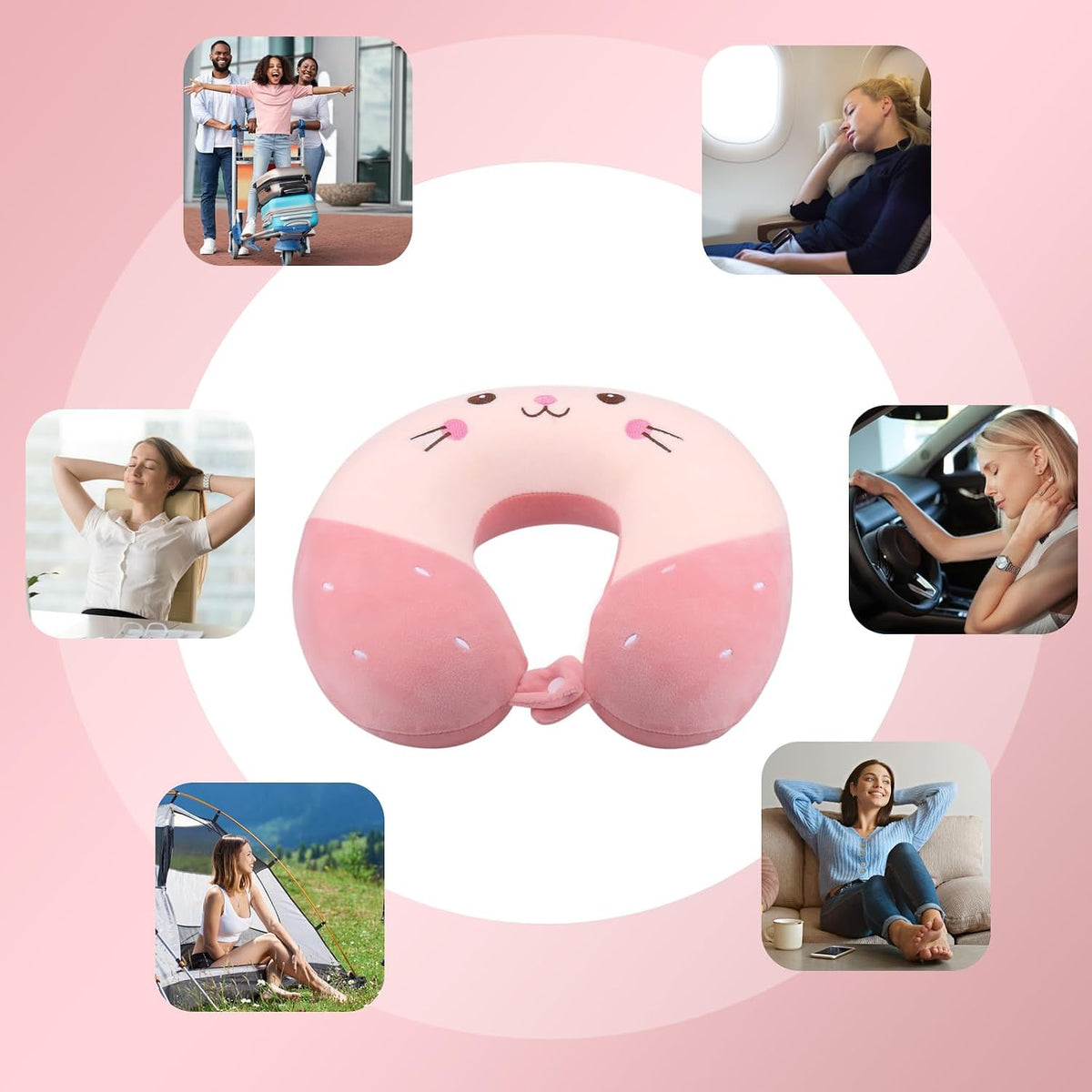Neck Pillow for Travel, Pink Cute Memory Foam Kids Travel Pillow