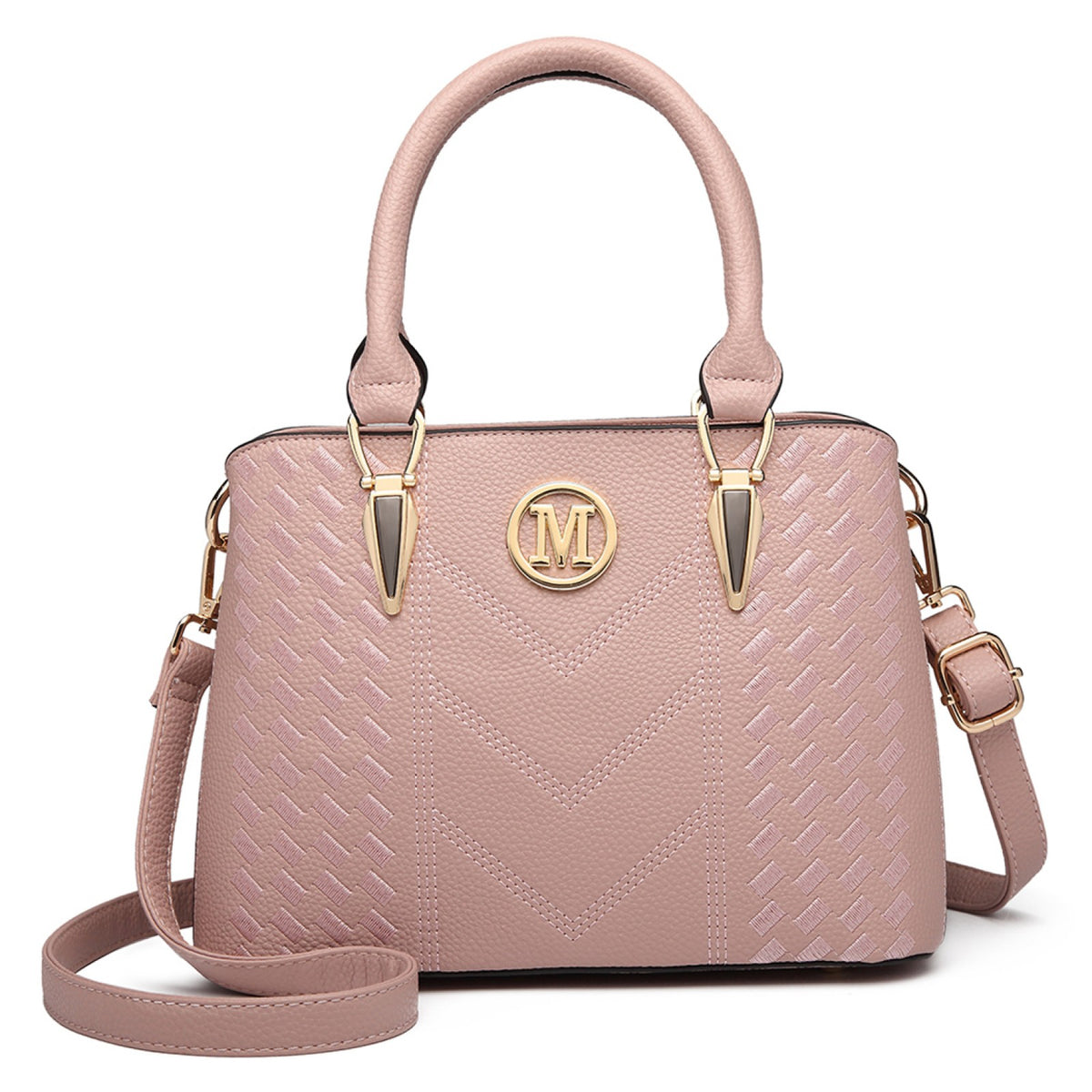 Miss Lulu Leather Look Weave Effect Shoulder Bag