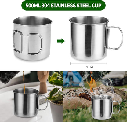 Camping Cookware Mess Kit for 1 People, Camping Non-Stick Cooking Set Include Backpack Pot and Pan Set with 304 Stainless Steel Cup and Utensil Set for Traveling Trekking and Hiking