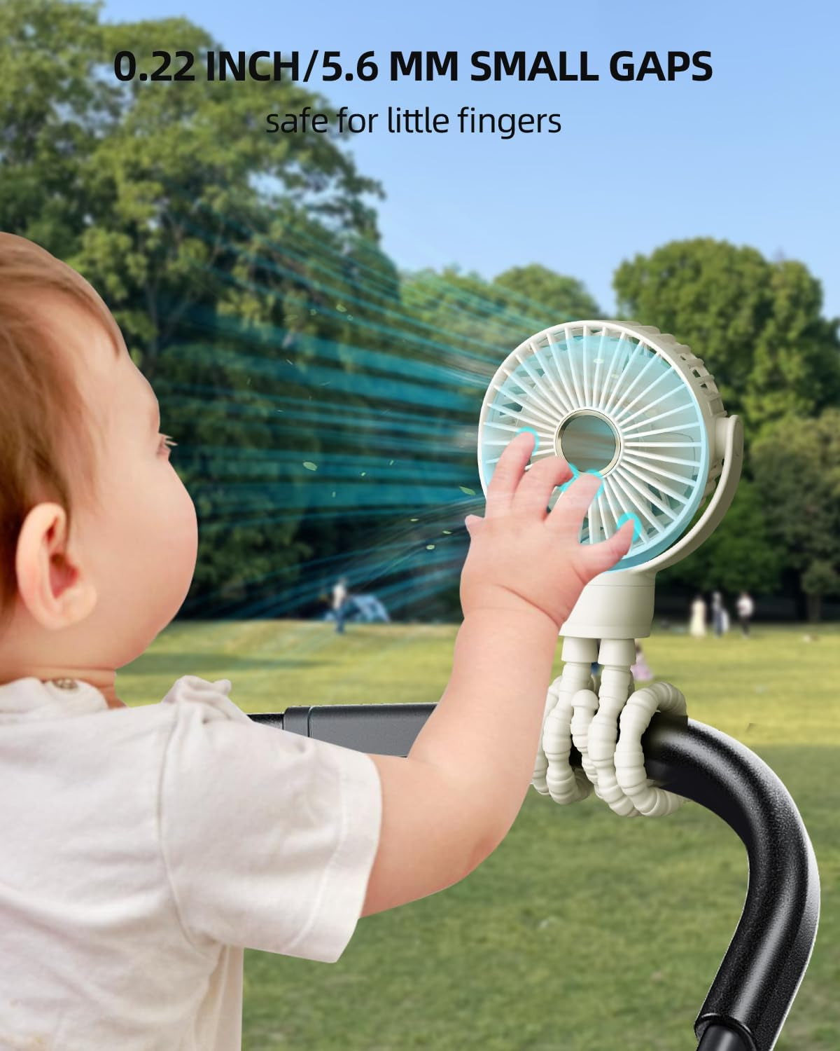 Portable Pram Fan, Small Rechargeable Clip on Fan with Digital Display