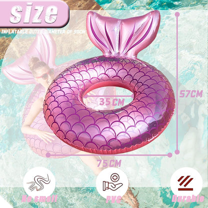 Mermaid Pool Inflatables Swimming Rings for Adults, 90Cm Pool Swimming Float Cute Pool Float Tube Rings Pool Floaties for Women Summer Beach Pool Party Water Sport