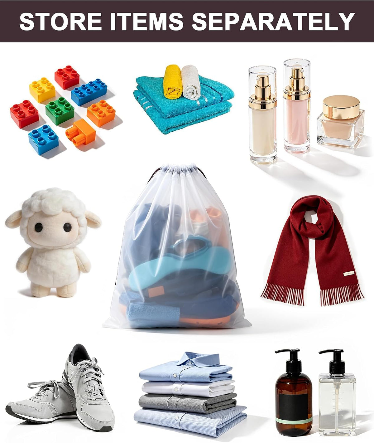 8 Pack Shoe Bags for Travel,30 * 40CM Clear Drawstring Shoe Bags