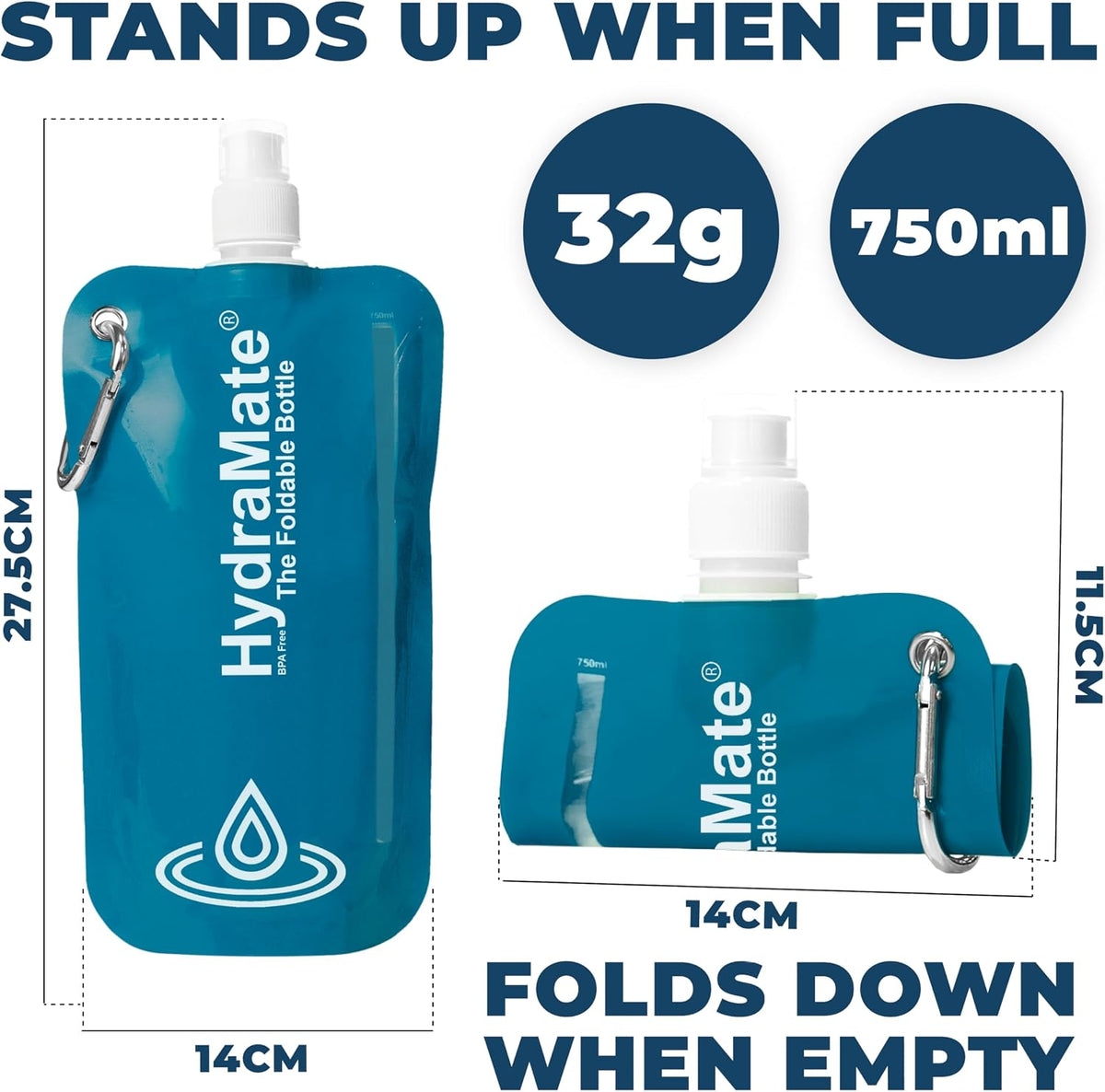 Collapsible Water Bottle - Foldable Water Bottle - 750Ml Blue