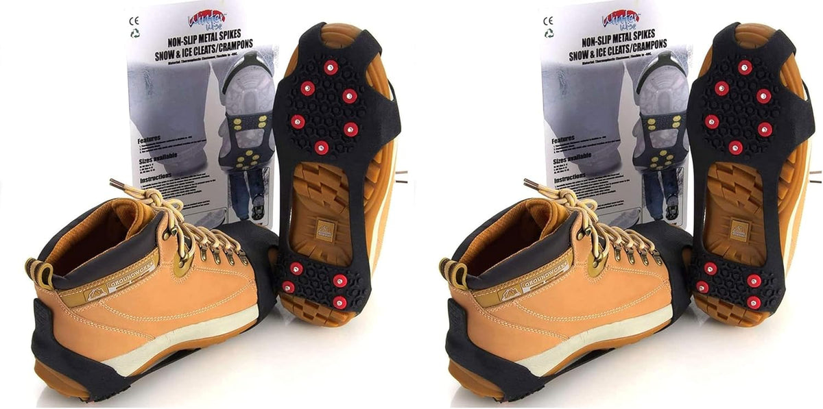10-STUD Ice Snow Grips, anti Slip Winter Ice Cleats Universal Over-Shoe Spikes Stretch Fit Snow & Ice Crampons Traction Cleats Grips