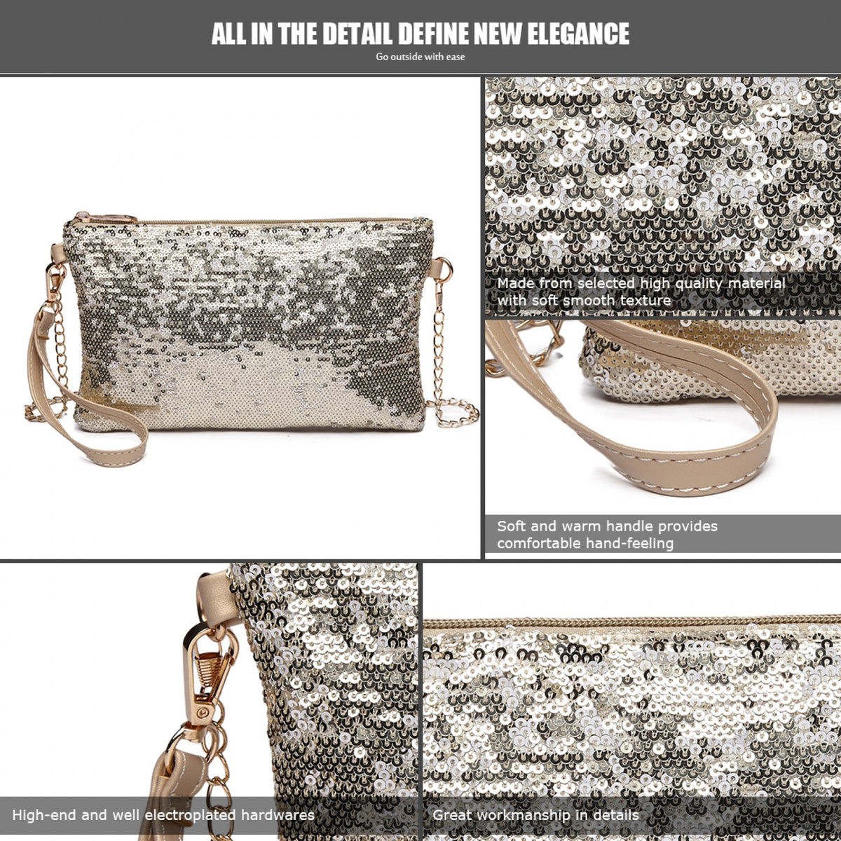 Kono Miss Lulu Sequins Clutch Evening Bag Light