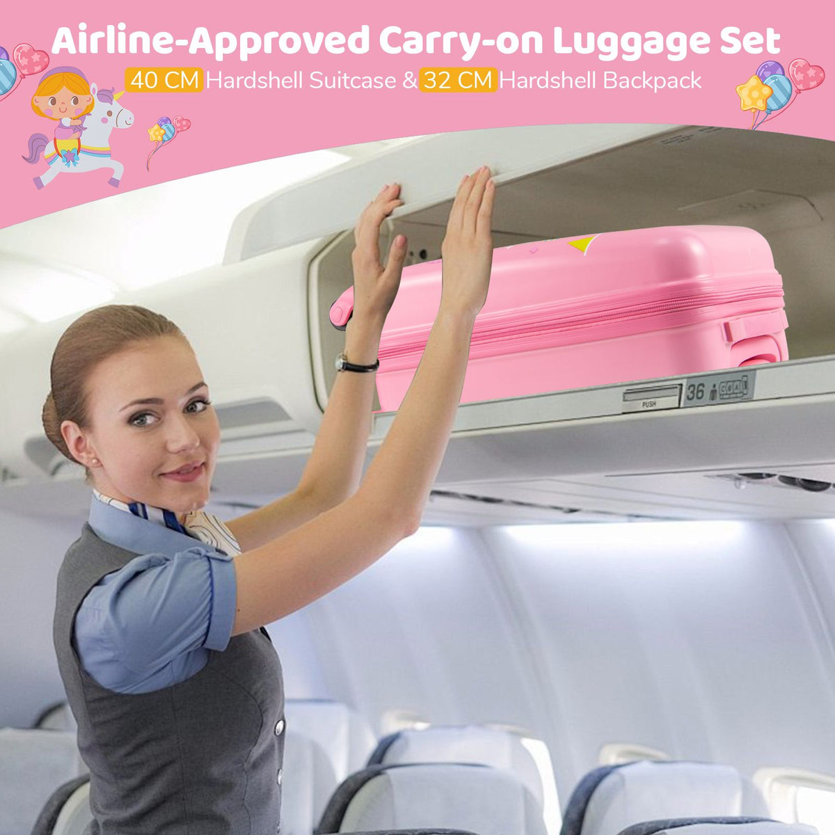 2 Pieces Kid Luggage Set with 4 Spinner Wheels and Telescopic Handle
