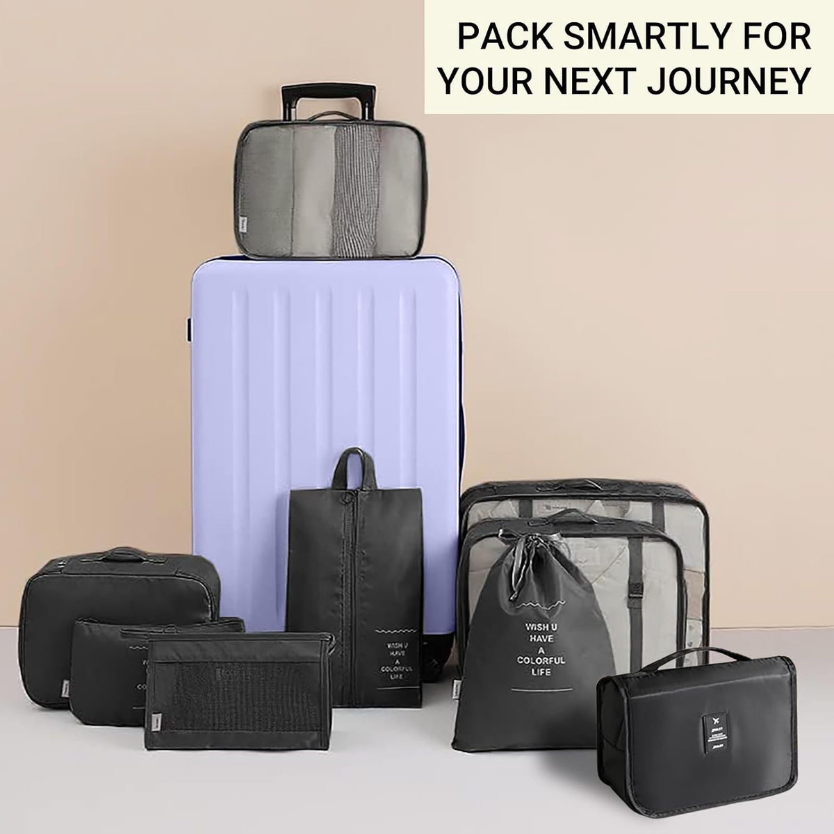 9 PCS Packing Cubes for Suitcases Waterproof Packing Cubes Black