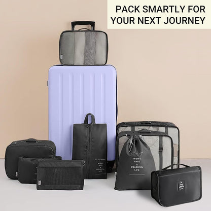 9 PCS Packing Cubes for Suitcases Waterproof Packing Cubes Black
