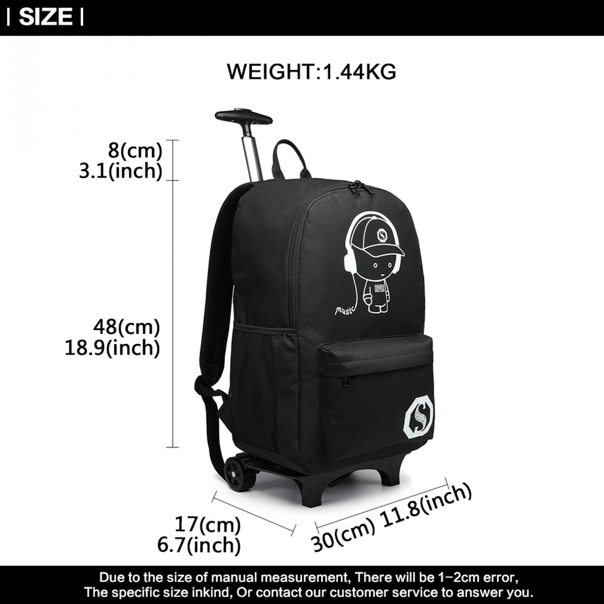 Kono Multi-functional Glow-in-the-Dark Trolley Backpack