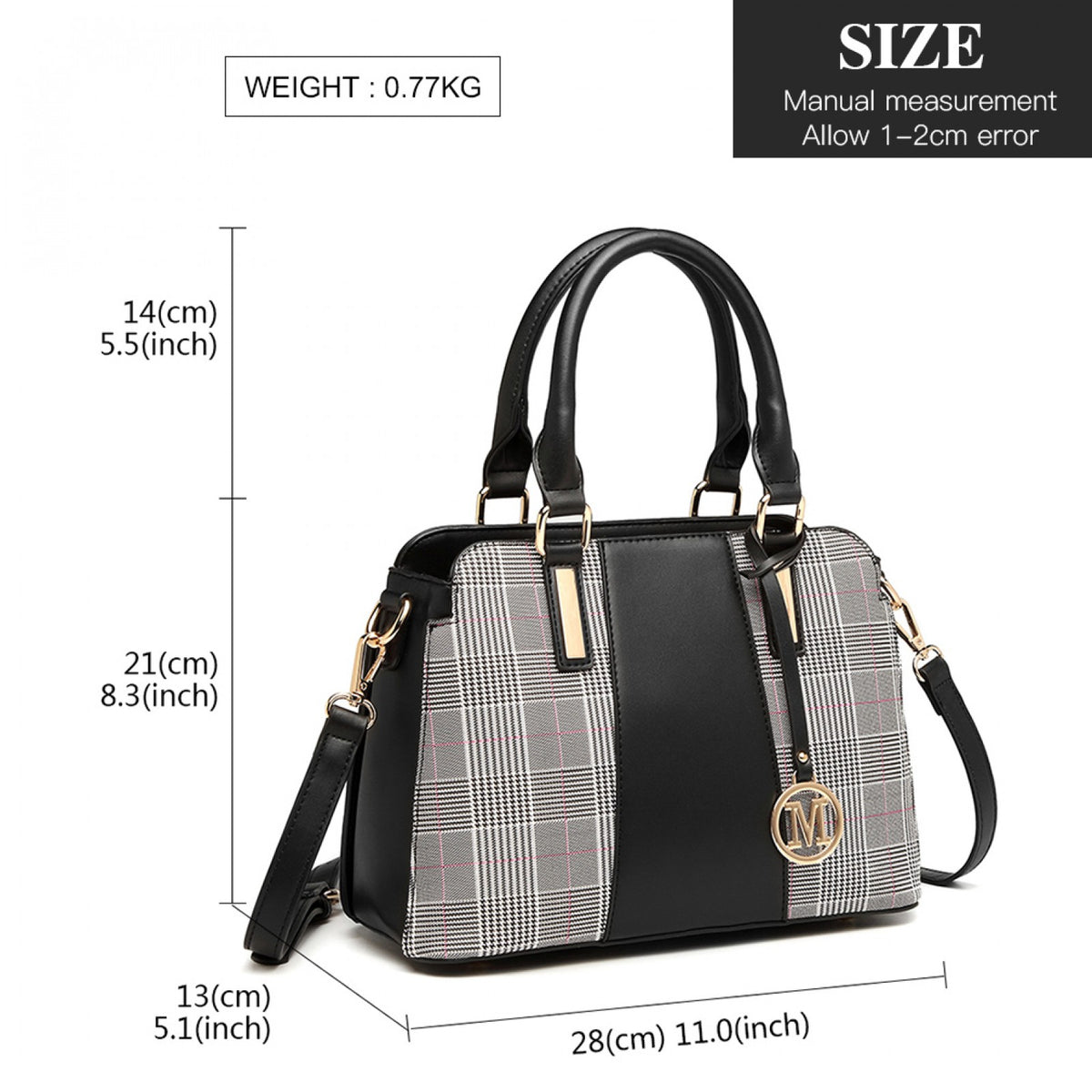 Miss Lulu Gingham Plaid Panel Shoulder Bag