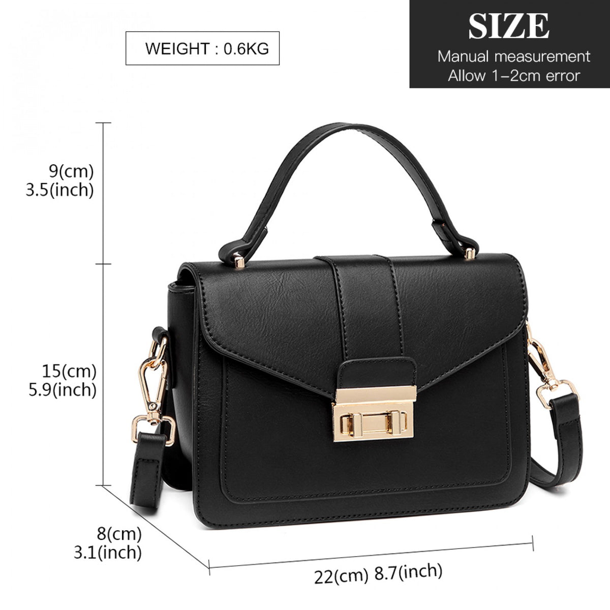 Miss Lulu Leather Look Midi Handbag
