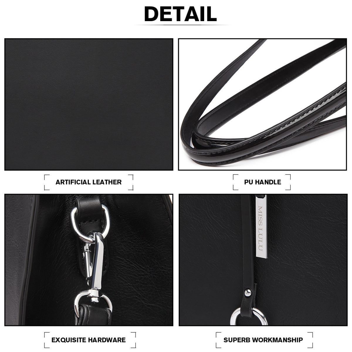 Miss Lulu Glossy Detail Shoulder Bag