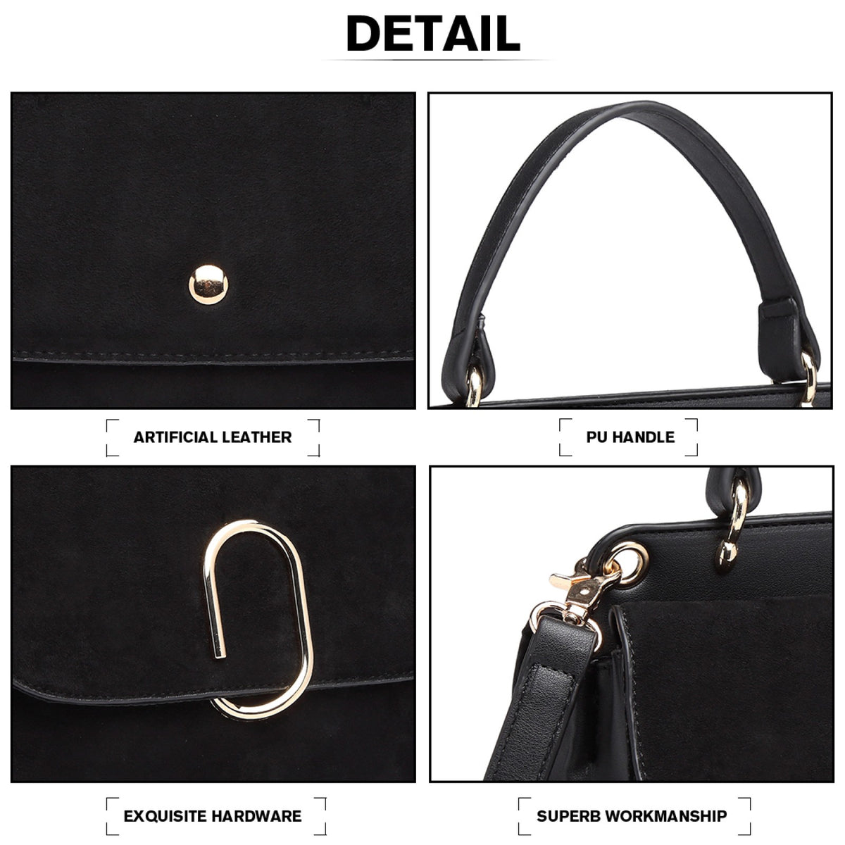Kono Miss Lulu Stylish Ladies Leather Handbag Shoulder Bag Black