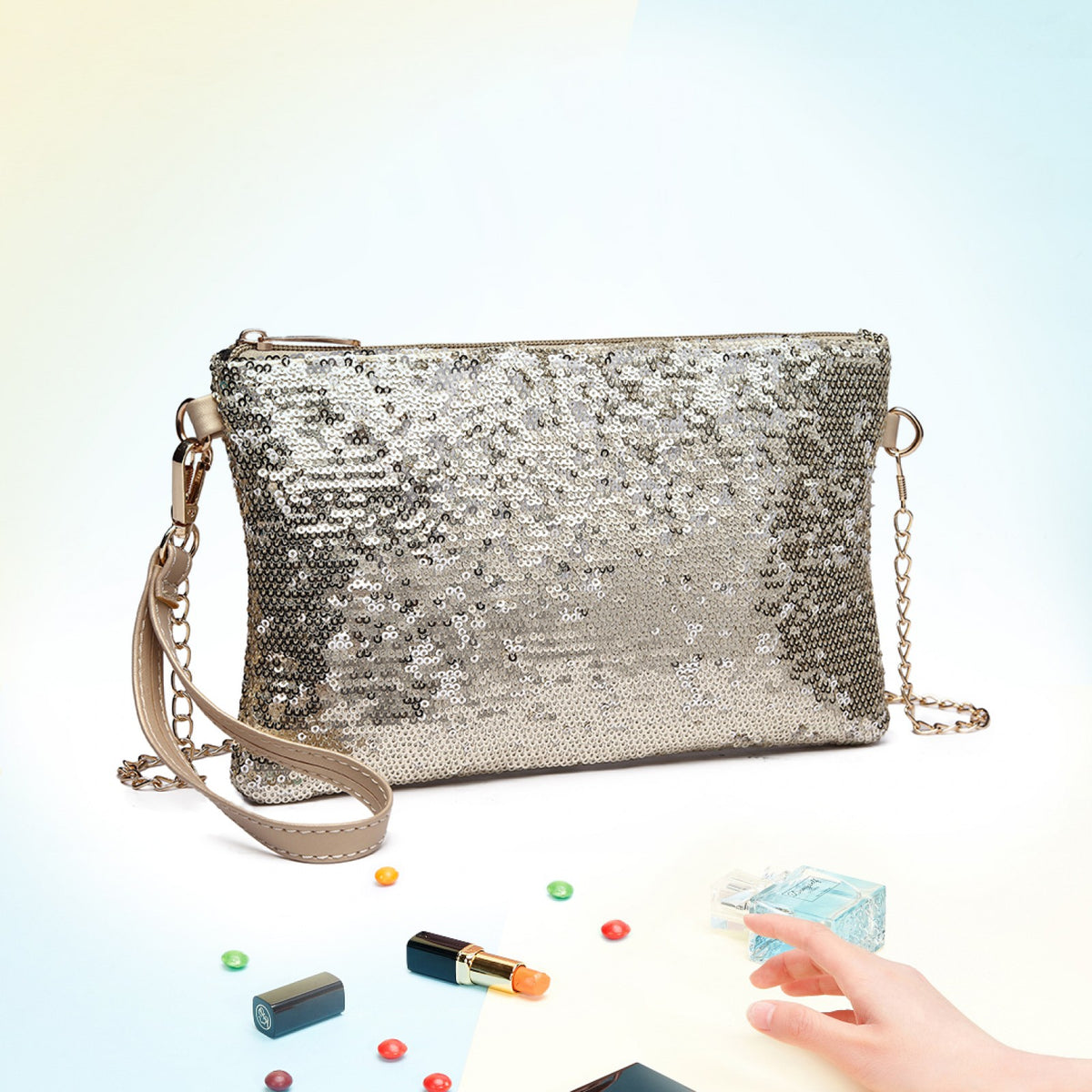 Kono Miss Lulu Sequins Clutch Evening Bag Light