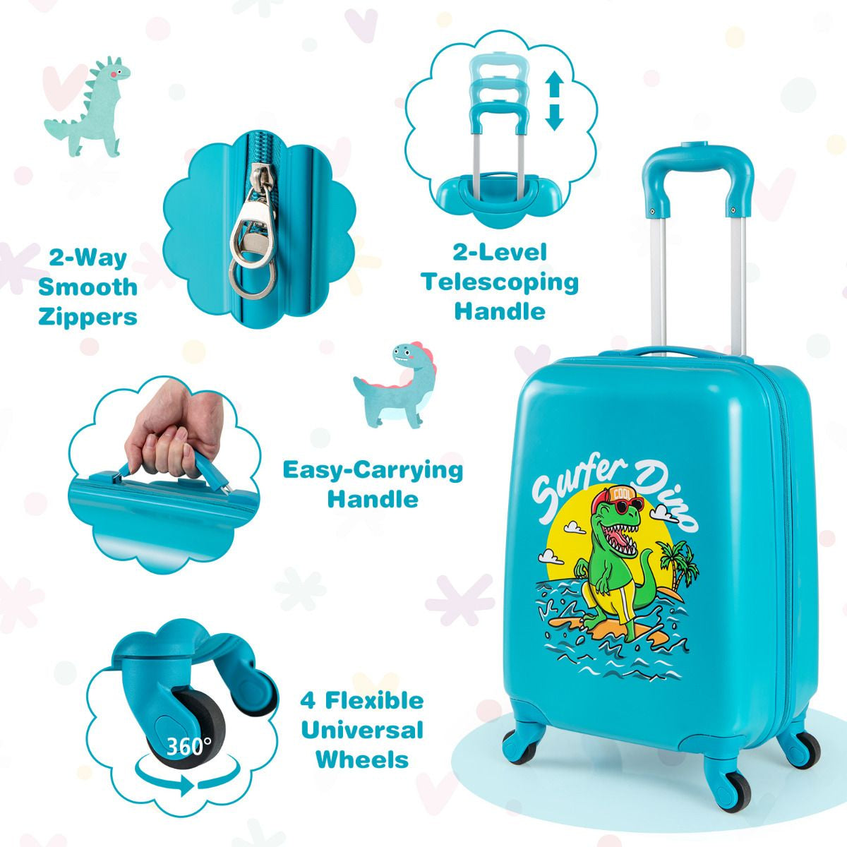 2 Pieces Kid Luggage Set with 4 Spinner Wheels and Telescopic Handle