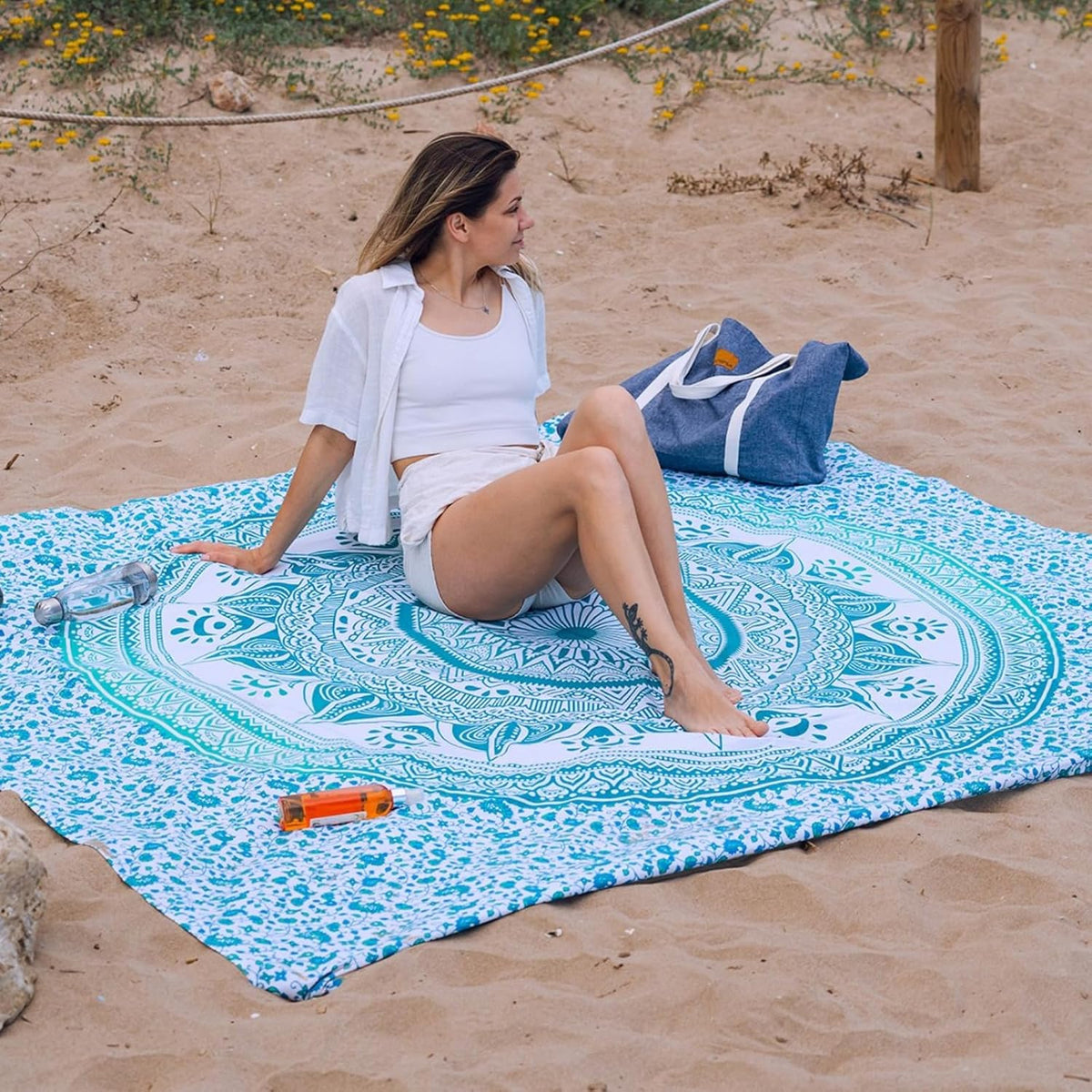 Beach Blanket Extra Large Thin 210X230Cm Sandproof Turquoise
