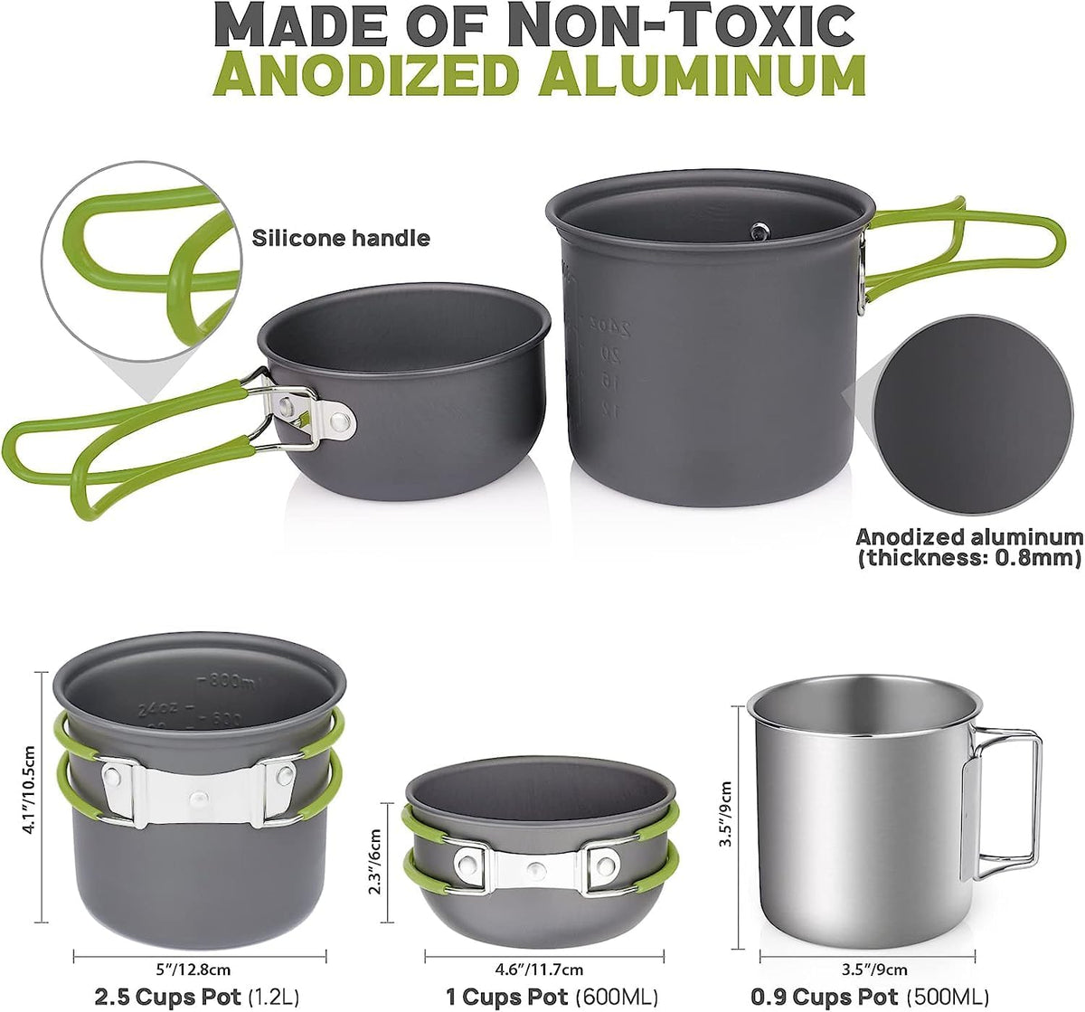 Camping Cookware Mess Kit for 1 People, Camping Non-Stick Cooking Set Include Backpack Pot and Pan Set with 304 Stainless Steel Cup and Utensil Set for Traveling Trekking and Hiking