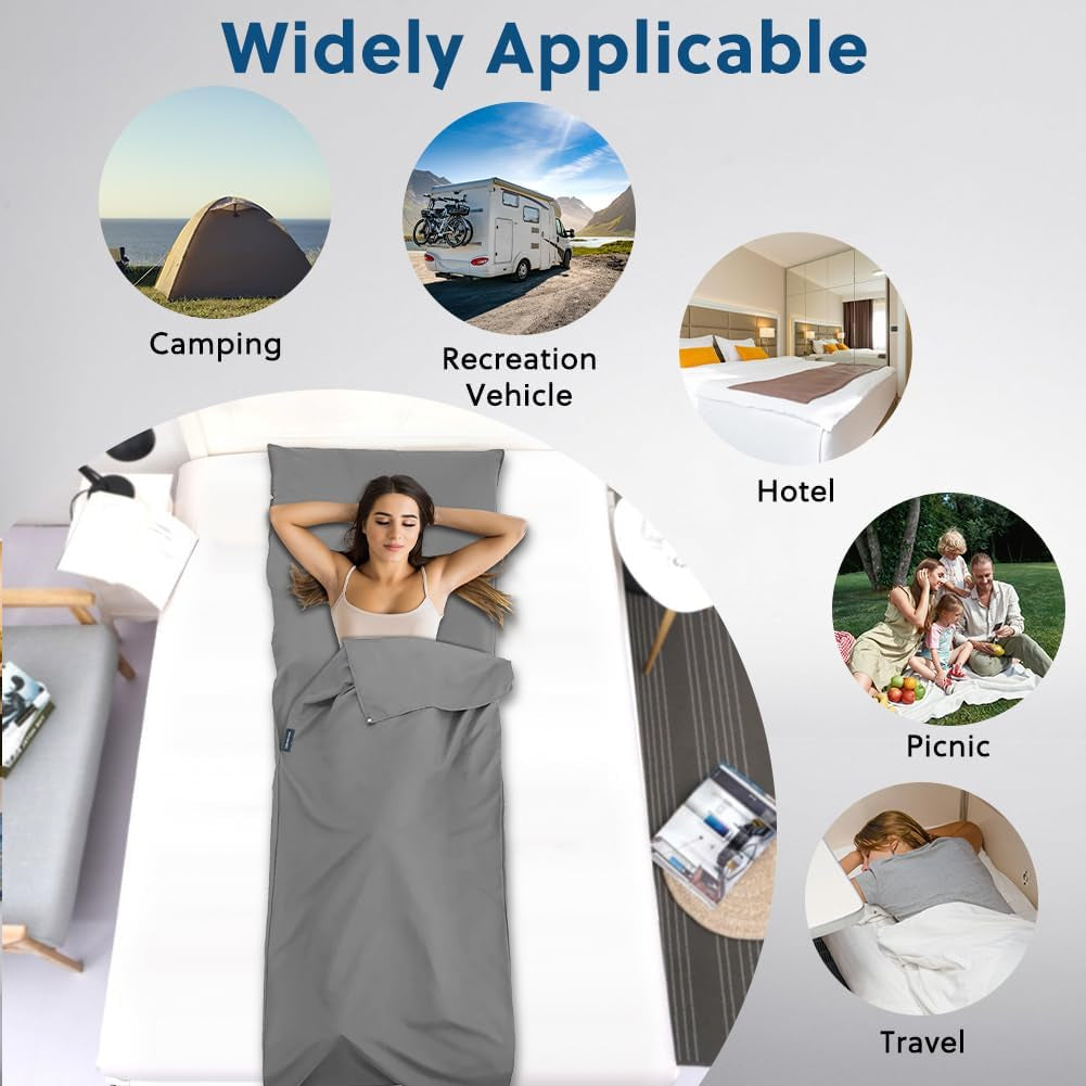 Sleeping Bag Liner 210 X 75 Cm, Portable Camping Sleep Bag with Pillow Slot, Lightweight Travel Sleeping Bag for Camping Picnic Hiking Hostels