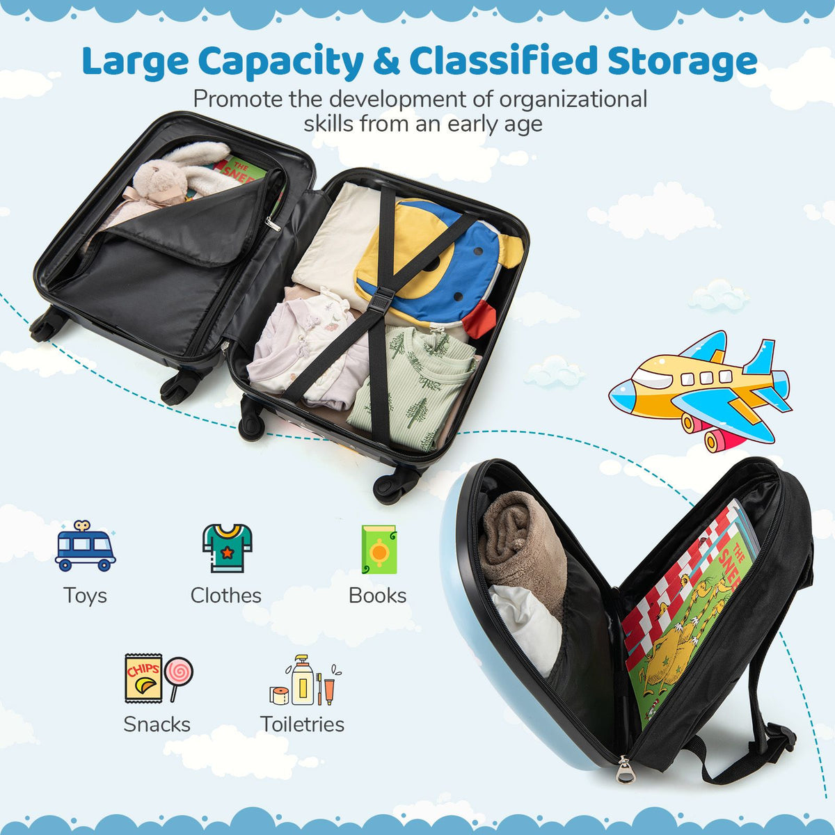 2 Pieces Kid Luggage Set with 4 Spinner Wheels and Telescopic Handle