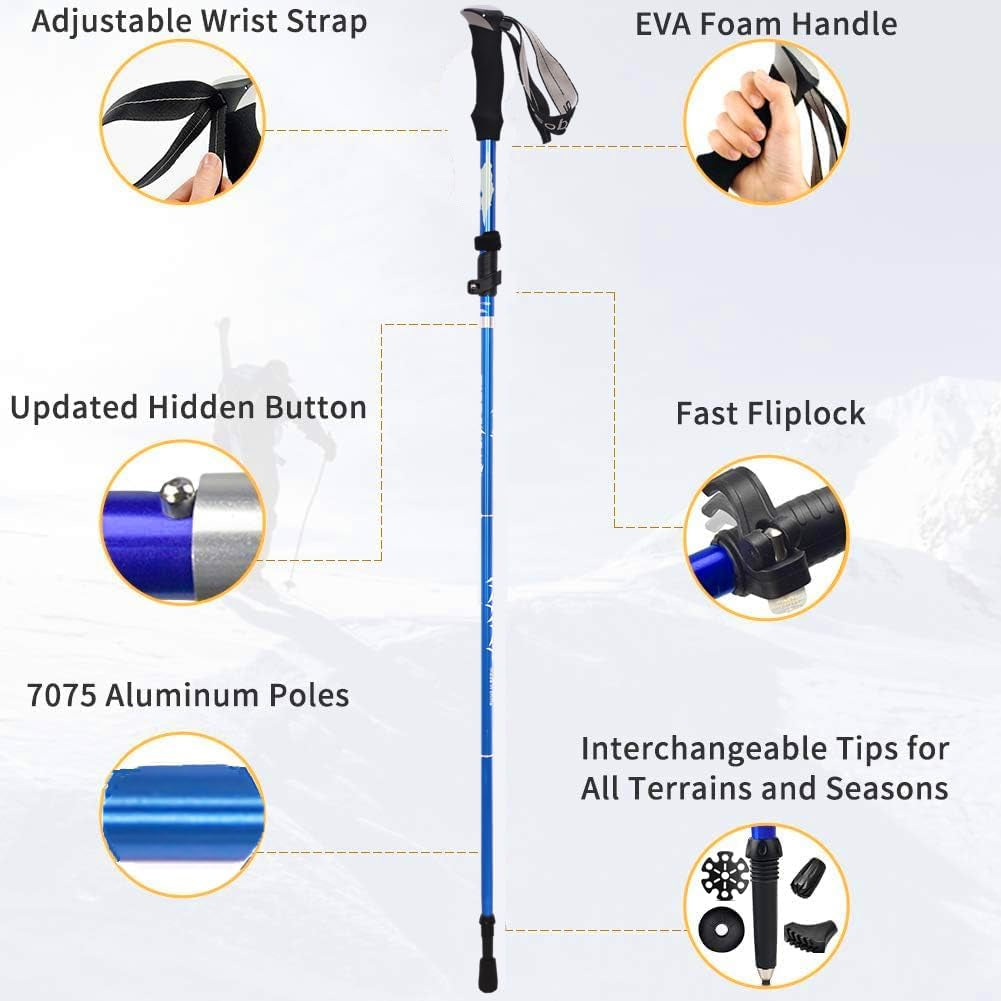 Trekking Pole, Collapsible Walking Hiking Stick for Men Women, Ultralight Aluminum Ski Pole with EVA Grip