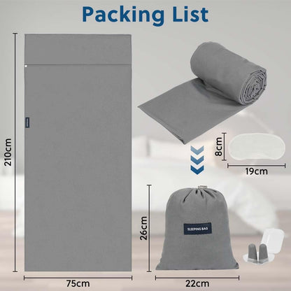 Sleeping Bag Liner 210 X 75 Cm, Portable Camping Sleep Bag with Pillow Slot, Lightweight Travel Sleeping Bag for Camping Picnic Hiking Hostels