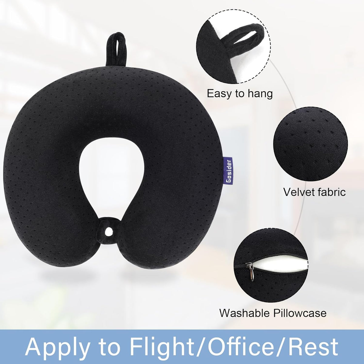 Travel Neck Pillow Memory Foam Airplane Pillows, Black