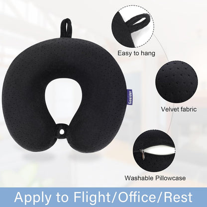 Travel Neck Pillow Memory Foam Airplane Pillows, Black