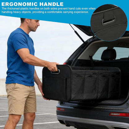Car Boot Organiser, Large-Capacity Auto Trunk Organizer, Trunk Organiser Collapsible Multi Compartment with Reinforced Base and Comfort Handle for Cars Suvs Trucks(Black)