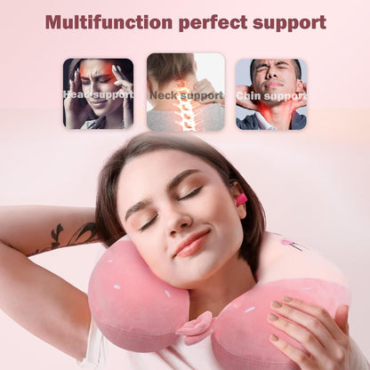 Neck Pillow for Travel, Pink Cute Memory Foam Kids Travel Pillow