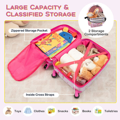 5 Piece Kids Luggage Set Carry-On Children Rolling Suitcase Set with Backpack