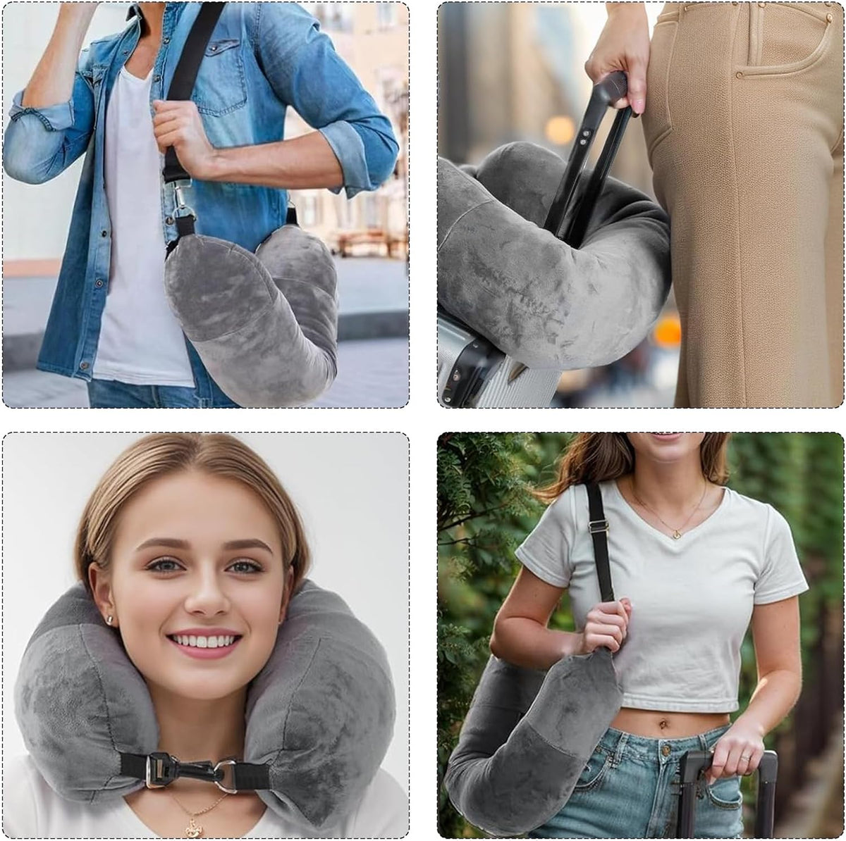 Stuffable Neck Pillow for Travel, Travel Pillow Stuffable with Clothes, Travel Neck Pillows with Adjustable Straps for Essentials Extra Luggage(Grey)
