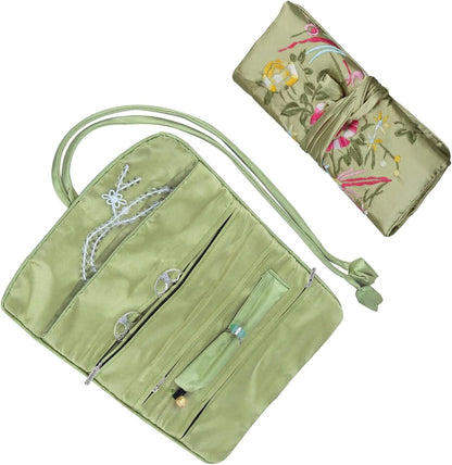 Jewellery Roll, Travel Jewellery Case, Travel Jewellery Organiser, Portable Hand Roll Bag Jewelry Bag for Necklace Ring Bracelet Storage, Foldable Ancient Style Pouch