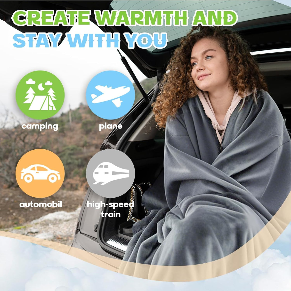 2 in 1 Travel Blanket and Pillow, Soft Micro Plush Portable Airplane Blanket, Ultralight Travel Blanket, Compact Foldable Flannel Blanket for Flights, Car, Business Trips