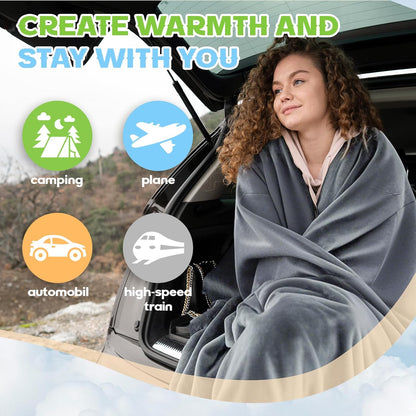2 in 1 Travel Blanket and Pillow, Soft Micro Plush Portable Airplane Blanket, Ultralight Travel Blanket, Compact Foldable Flannel Blanket for Flights, Car, Business Trips