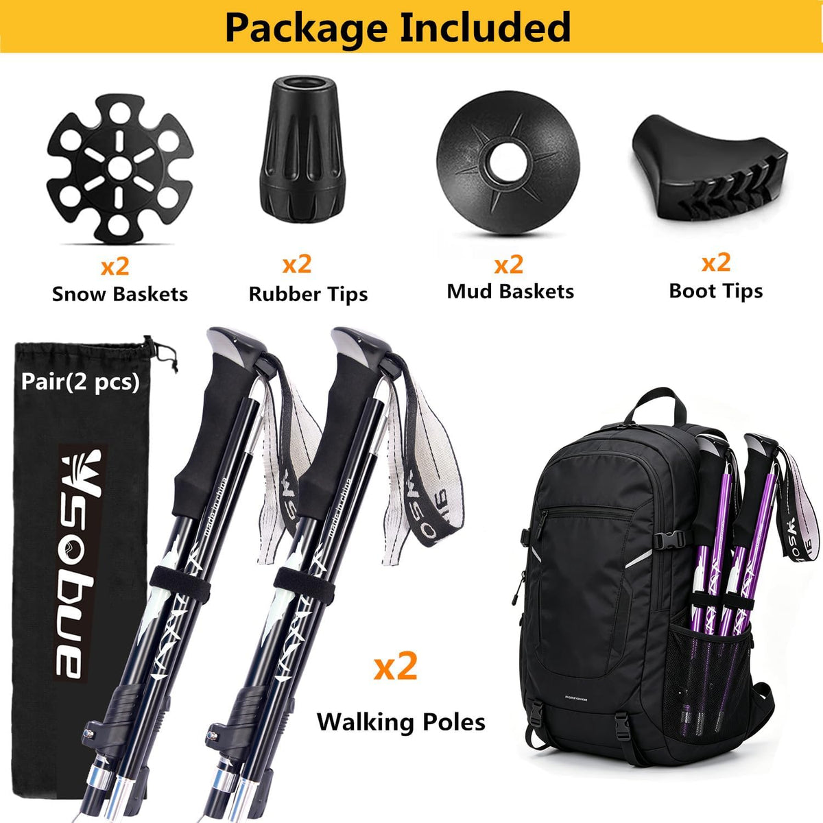 Trekking Pole, Collapsible Walking Hiking Stick for Men Women, Ultralight Aluminum Ski Pole with EVA Grip