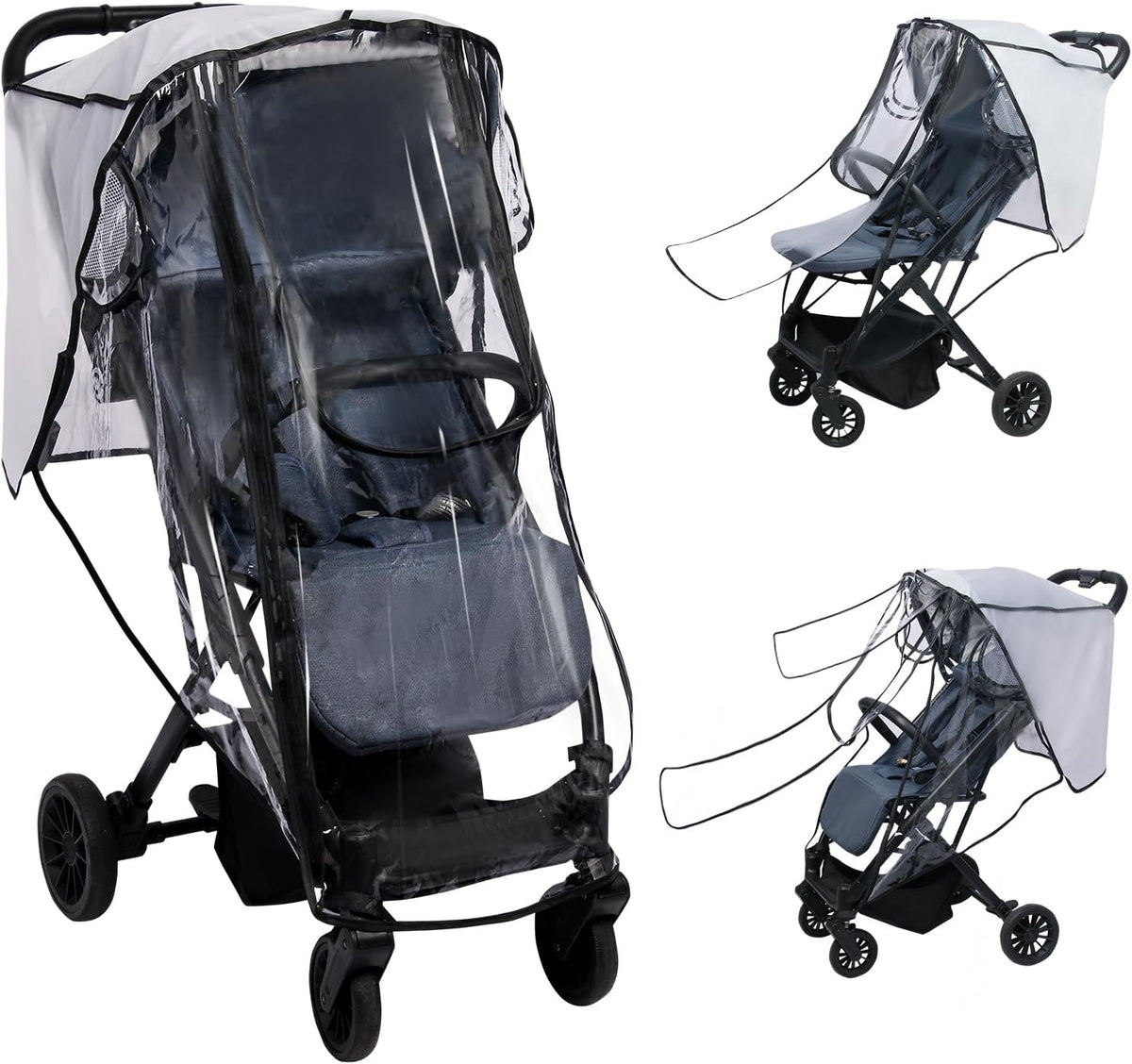 Universal Rain Cover for Pushchair, Pram Rain Cover for Stroller Buggy, Baby Travel Weather Shield with Two-Way Zipper Open on Front, All Seasons Rain Wind Snow Winter Protection