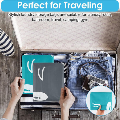2 PCS Travel Laundry Bags, 24" X 36" Portable Large Laundry Bag (Grey,Blue)