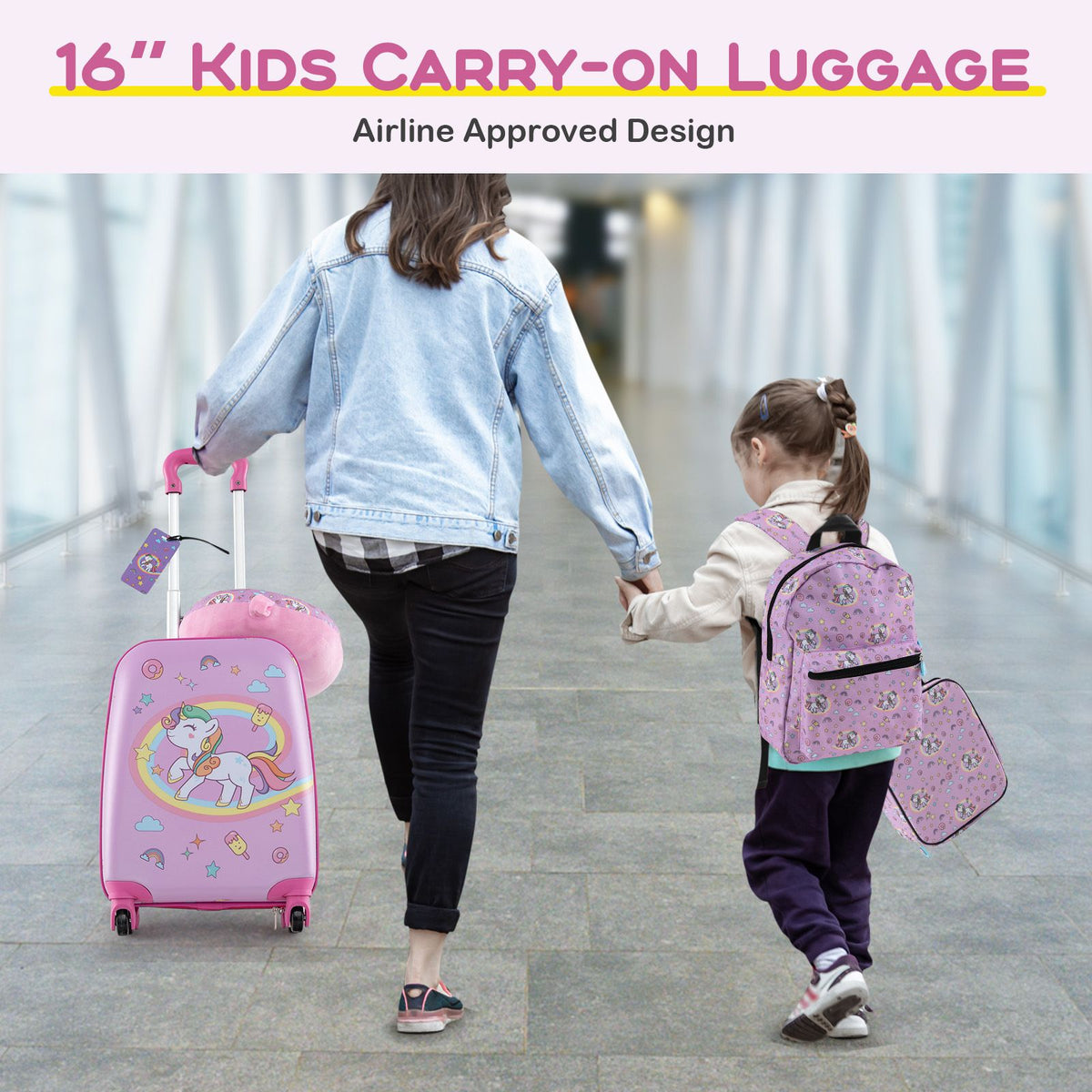 5 Piece Kids Luggage Set Carry-On Children Rolling Suitcase Set with Backpack