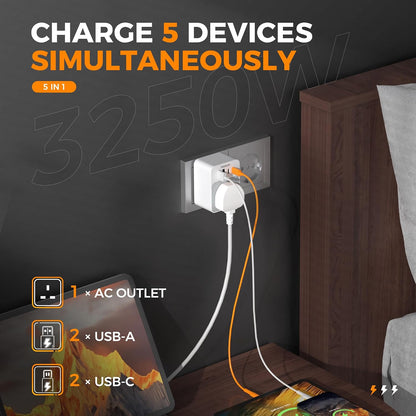 UK to European Plug Adapter, Type E F Travel Adapter with USB C